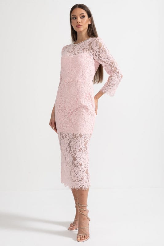 Elarisse | Elegant Lace Maxi Dress in Soft Pink