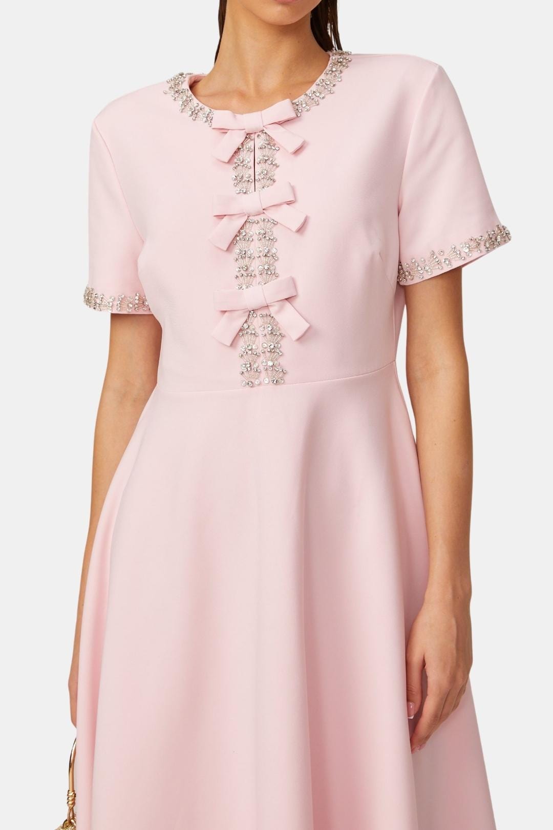 Selvianne | Bowknot Crystal-Embellished Midi Cocktail Dress