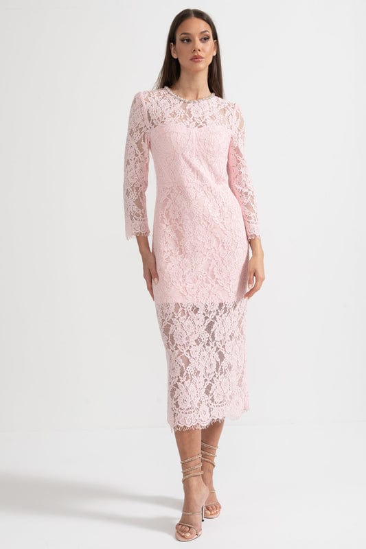 Elarisse | Elegant Lace Maxi Dress in Soft Pink