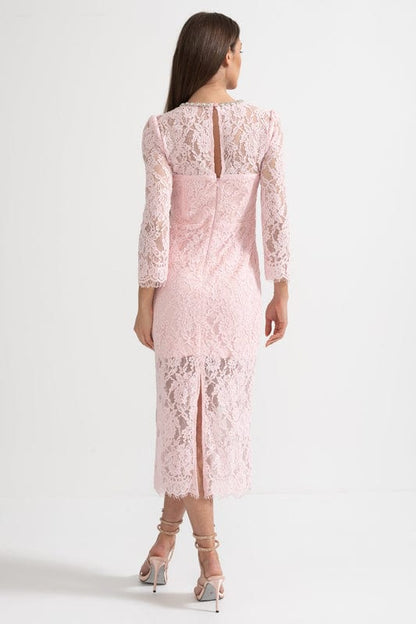 Elarisse | Elegant Lace Maxi Dress in Soft Pink