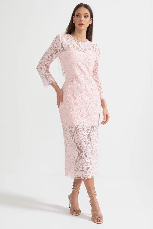 Elarisse | Elegant Lace Maxi Dress in Soft Pink