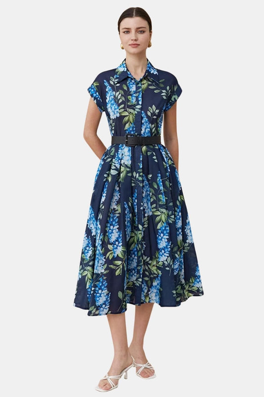 Florentia | Printed Button Down Belted Midi Dress