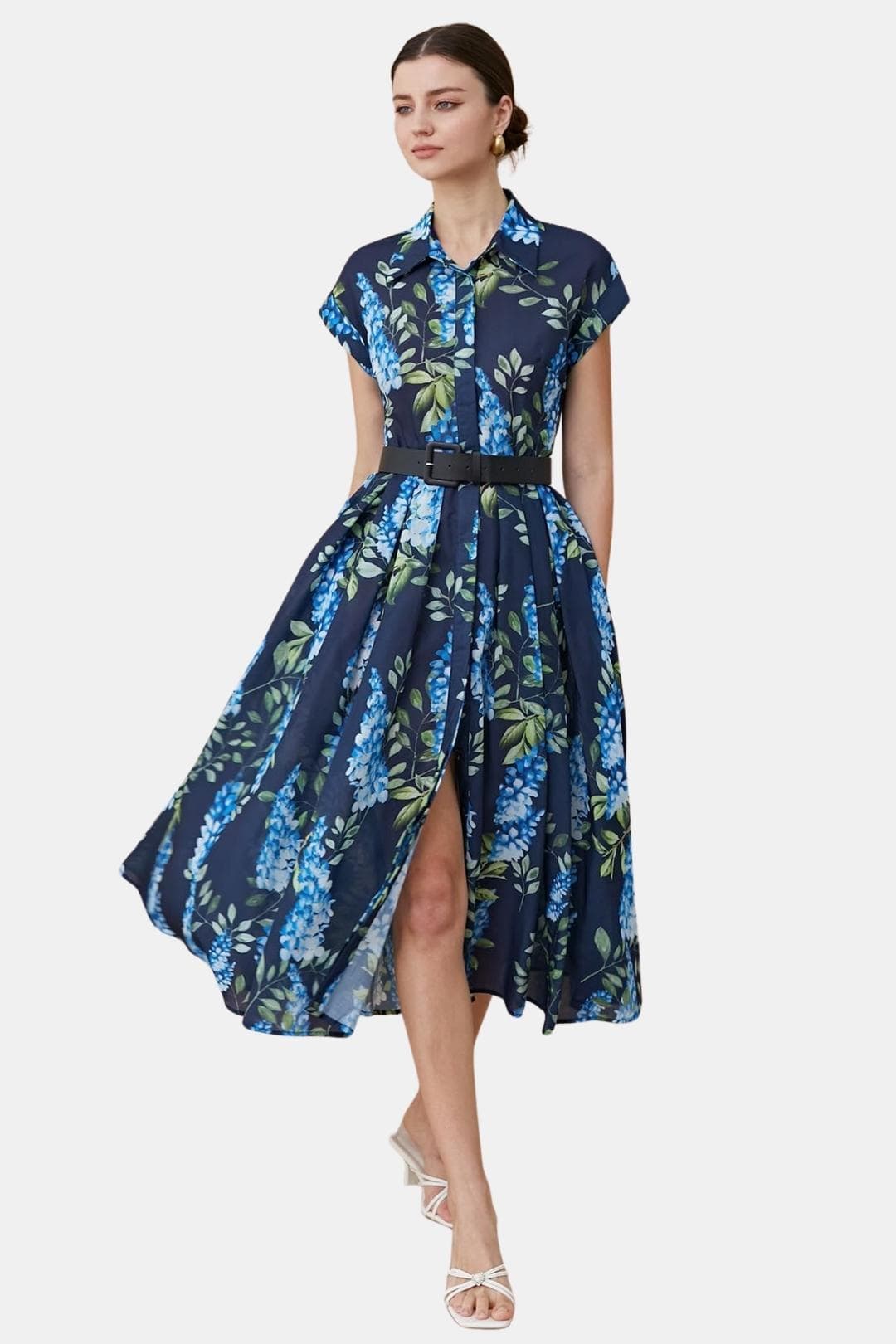 Florentia | Printed Button Down Belted Midi Dress