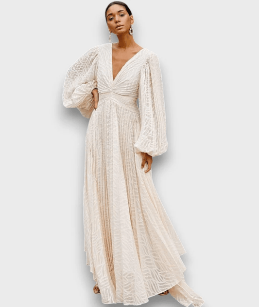 Lunara | Balloon Sleeve Maxi Dress in Cream White