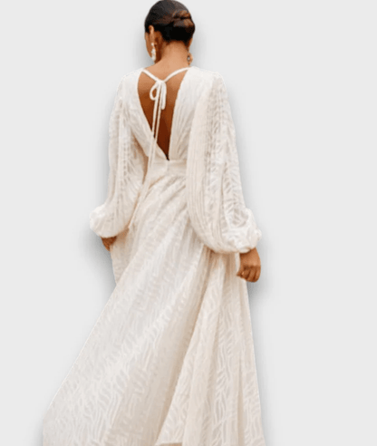 Lunara | Balloon Sleeve Maxi Dress in Cream White