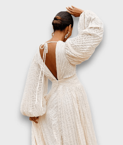 Lunara | Balloon Sleeve Maxi Dress in Cream White