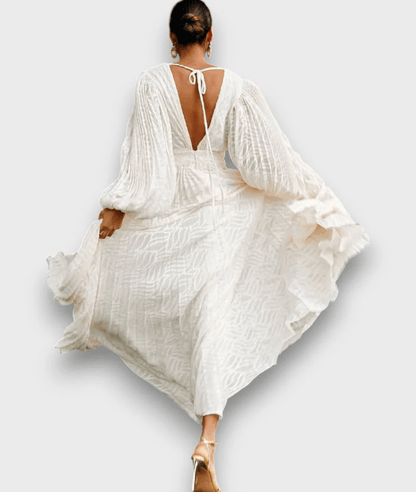 Lunara | Balloon Sleeve Maxi Dress in Cream White