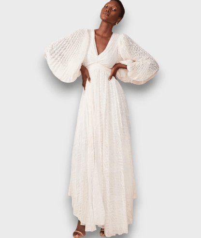 Lunara | Balloon Sleeve Maxi Dress in Cream White