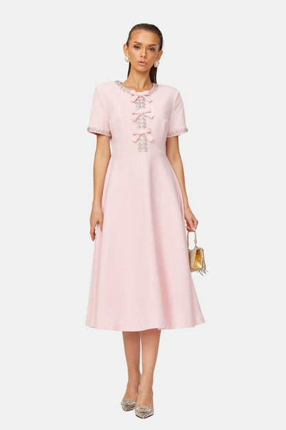 Selvianne | Bowknot Crystal-Embellished Midi Cocktail Dress