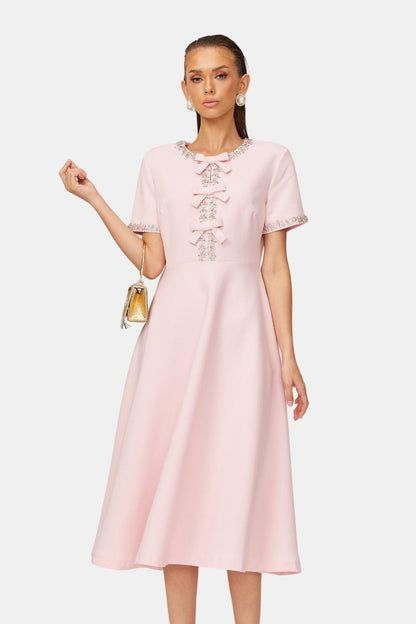 Selvianne | Bowknot Crystal-Embellished Midi Cocktail Dress