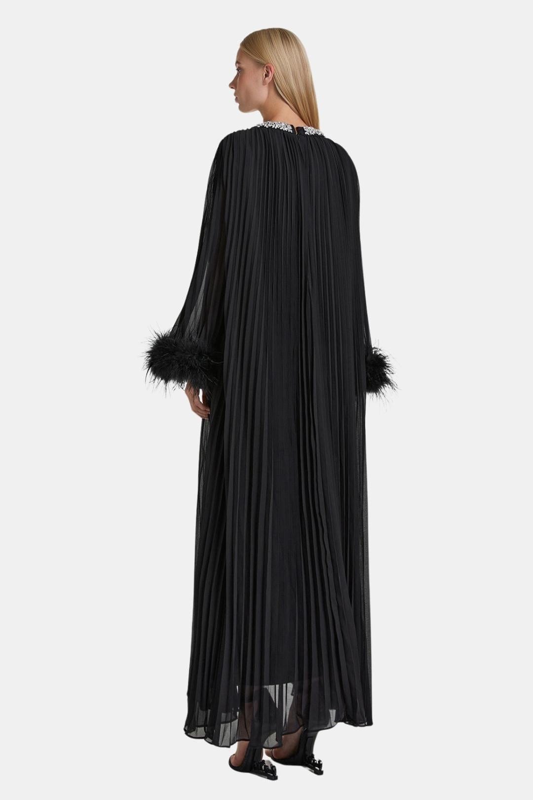 Serelisse | Diamante Feathered Pleated Maxi Chiffon Cocktail Dress